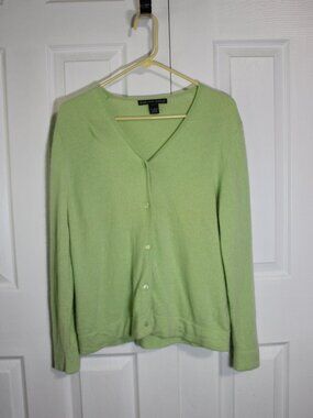Saks Fifth Avenue 100% Cashmere Lime Green Button Front Sweater